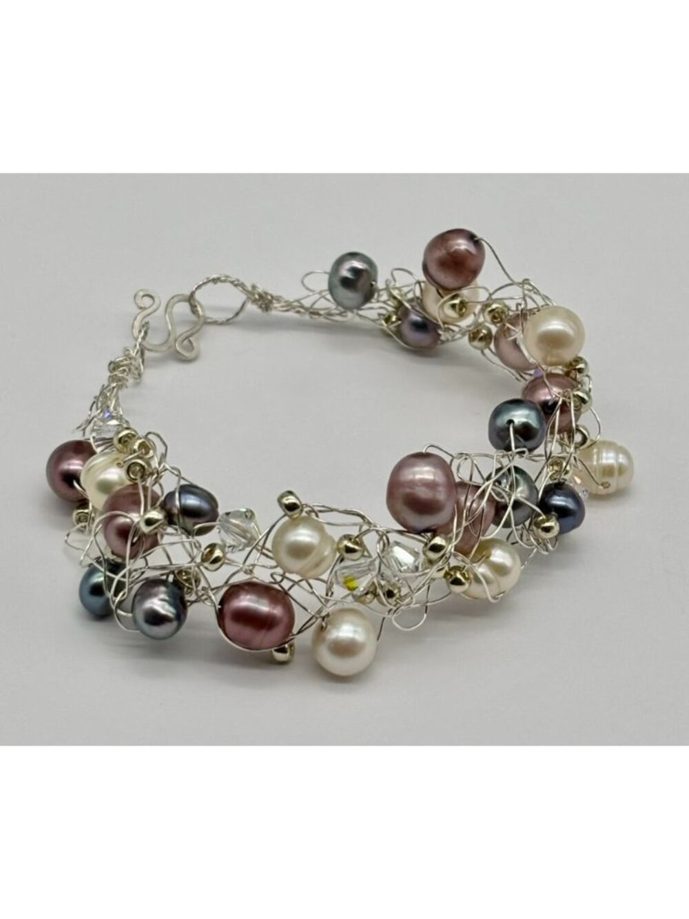 Artisan-Made Collar and Bracelet Set .999 Fine Silver Freshwater Pearls Crystals - Picture 10 of 15